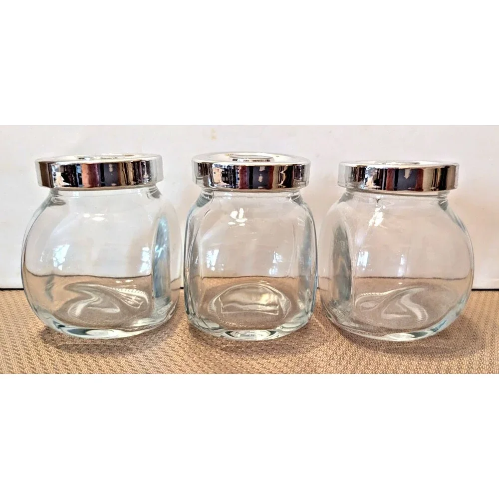 IKEA RAJTAN Clear Glass Spice Jars 3-pc 5 oz Each Silver Lid Storage Container